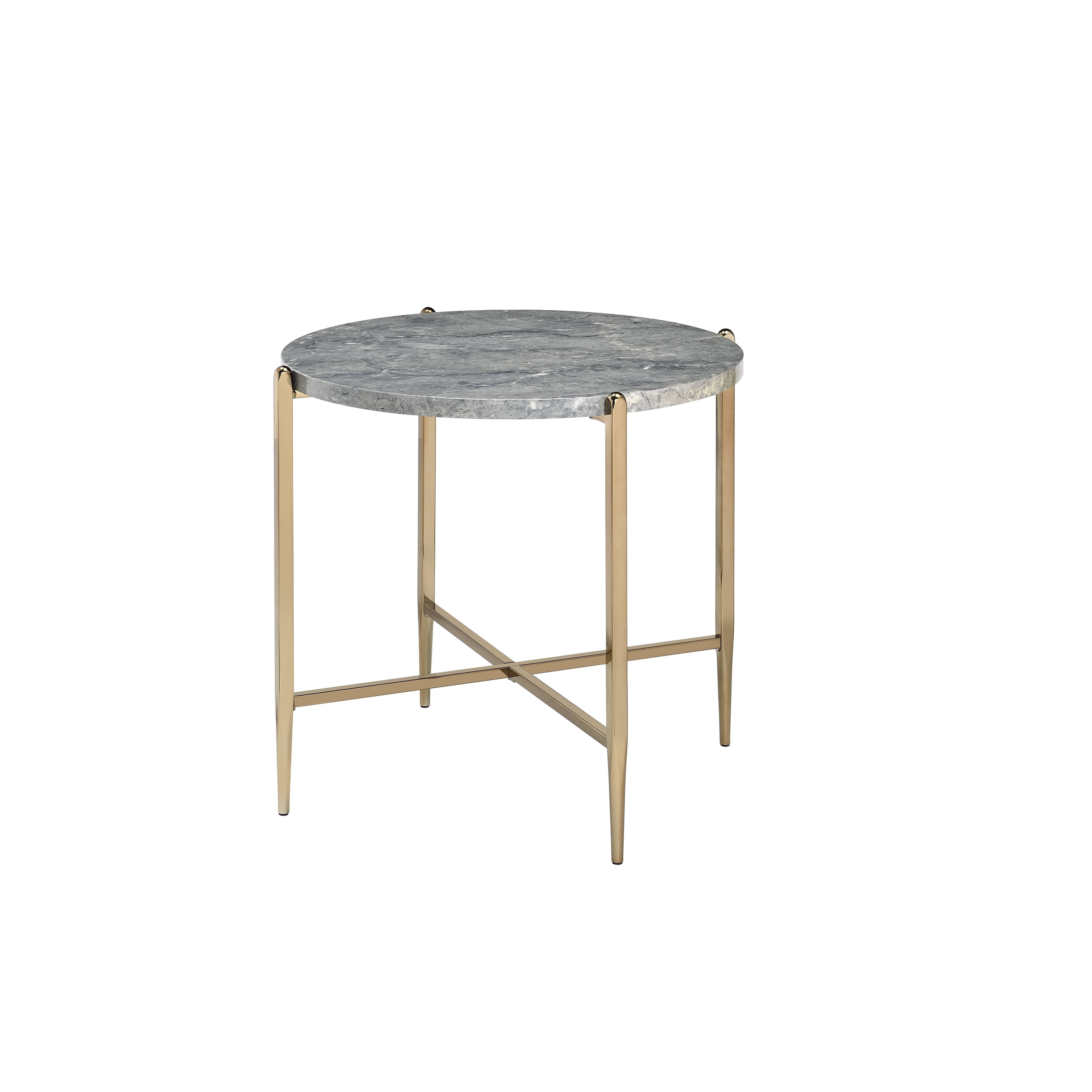 Modern Style End Table， Faux Marble and Champagne Finish - Mycitystee