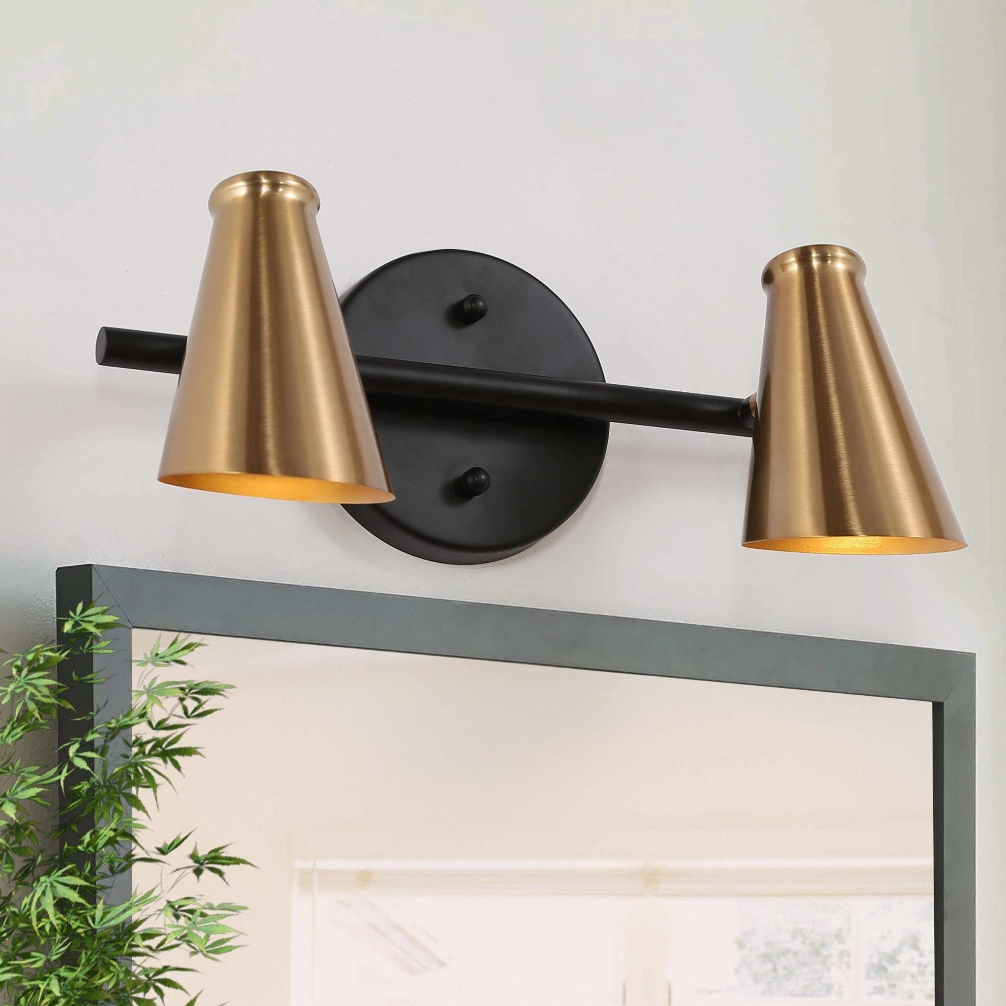 Modern Mid-Century 2-Light Vanity Light Black Gold Wall Sconces Dimmable - Mycitystee