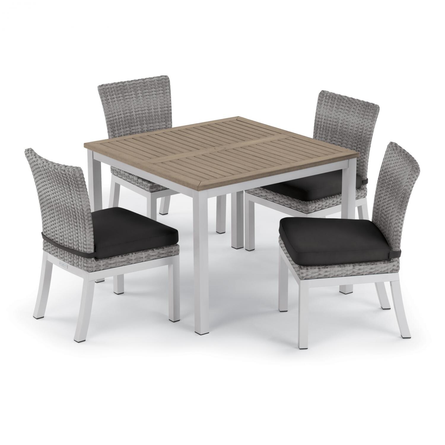 Argento 5 Piece Wicker Patio Dining Set W/ 39 Inch Square Tekwood Vintage Table， Side Chairs and Jet Black Cushions By Oxford Garden - Mycitystee