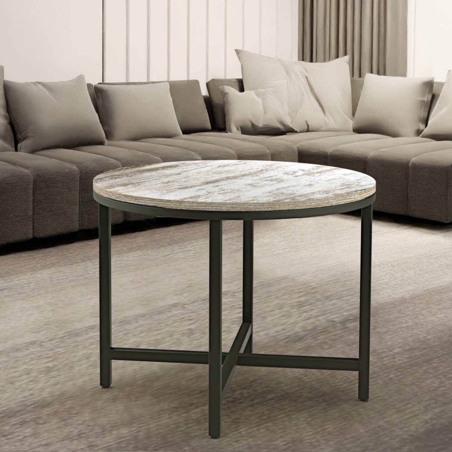 24 inches Round Coffee Table with Metal X-Base - Mycitystee