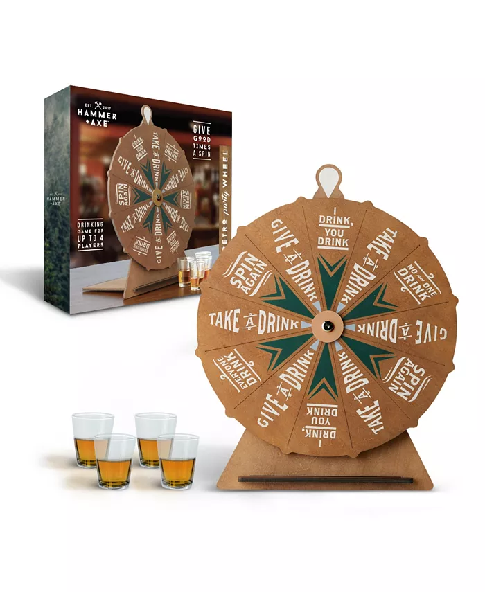 Hammer + Axe Vintage Drinking Wheel Game With 4 Shot Glasses - Mycitystee
