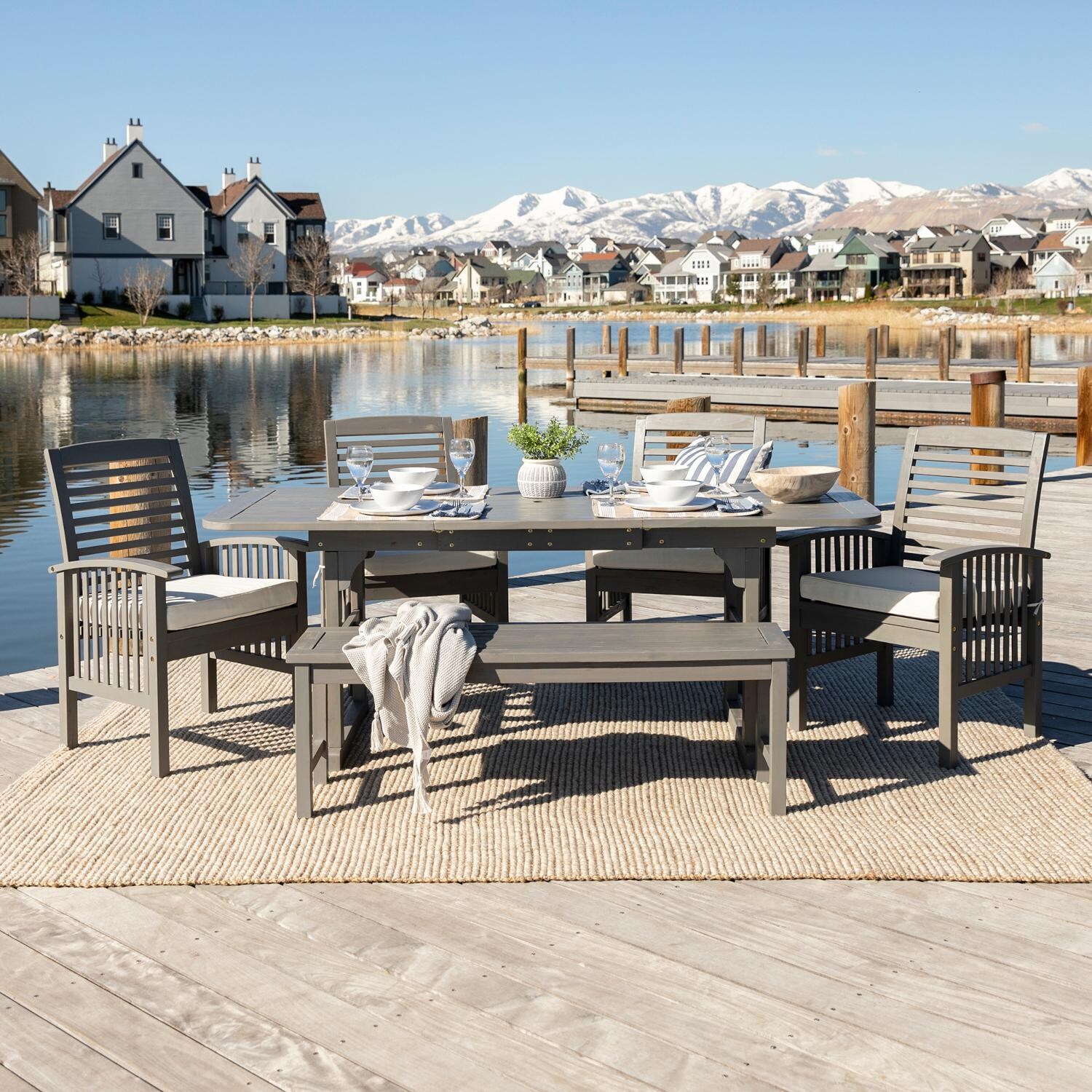 Ultimate Patio Cozy View 6 Piece Acacia Patio Dining Set W/ 55-79 X 35 Inch Extension Rectangular Table - Mycitystee