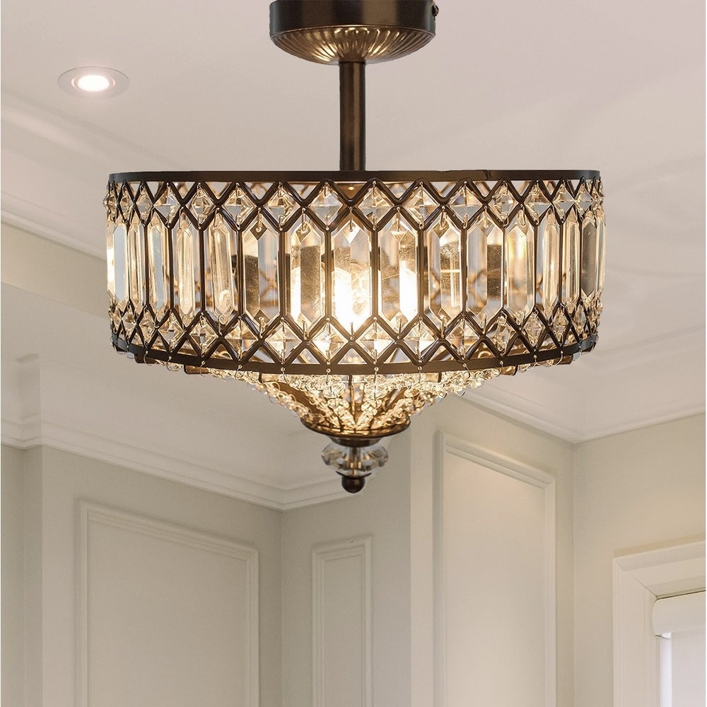 Silver Orchid Furey Bronze Tiered Glass Semi-flush Lighting Fixture - 14.75