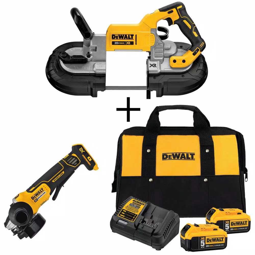 DEWALT 20-Volt MAX XR Cordless Brushless Deep Cut Band Saw with 4-1/2 in. Grinder and (2) 20-Volt Batteries 5.0Ah and#8211; XDC Depot - Mycitystee