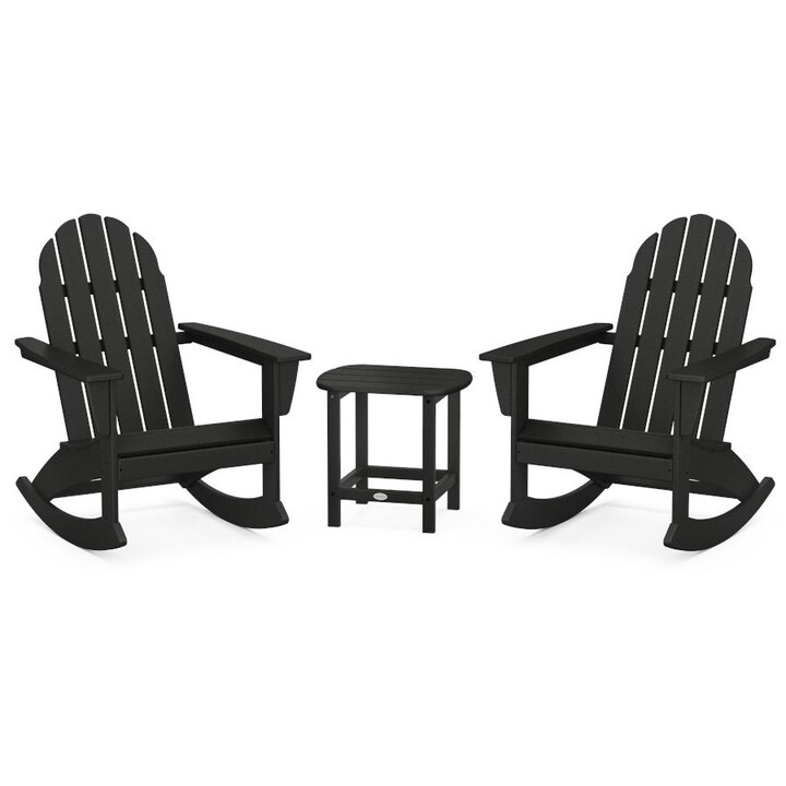 POLYWOOD Vineyard 3-Piece Adirondack Rocking Chair Set with South Beach 18-Inch Side Table in Black - Mycitystee