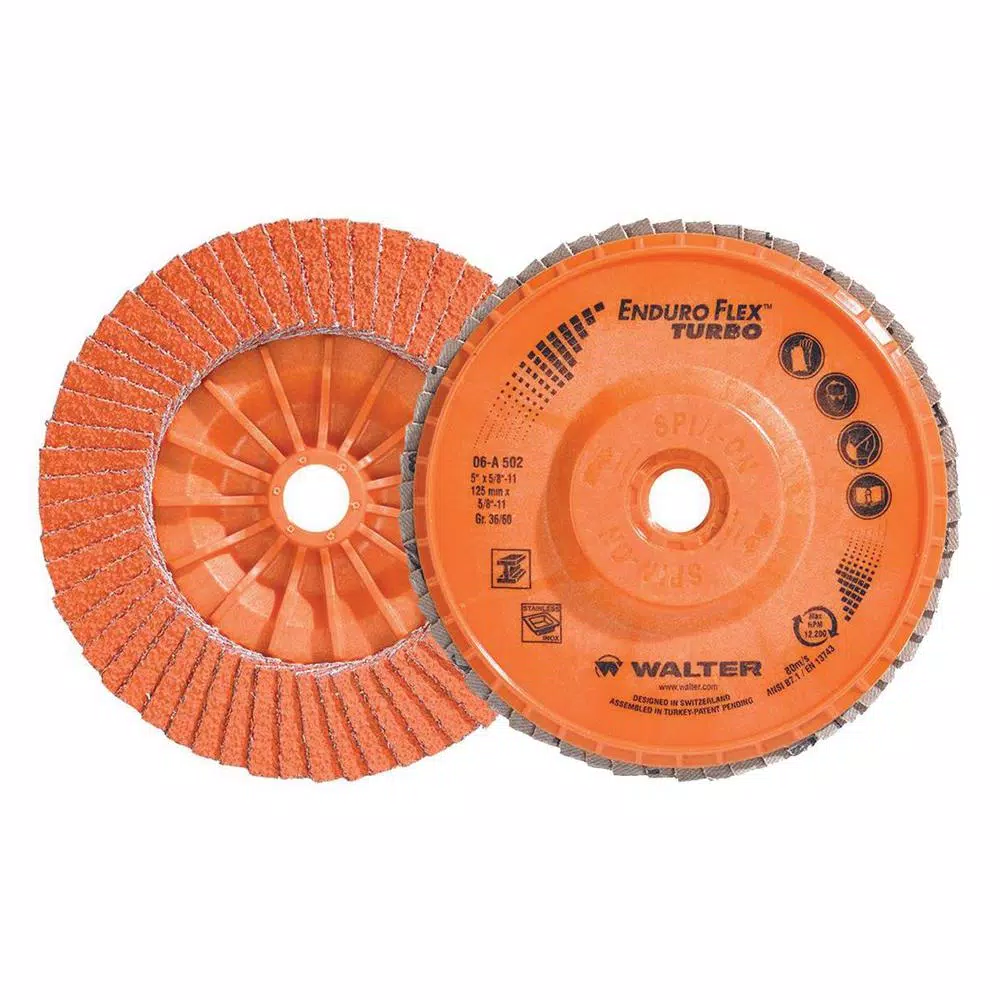 WALTER SURFACE TECHNOLOGIES ENDURO-FLEX Turbo 5 in. x 5/8-11 in. Arbor GR36/60 Blending Flap Disc (10-Pack) and#8211; XDC Depot - Mycitystee