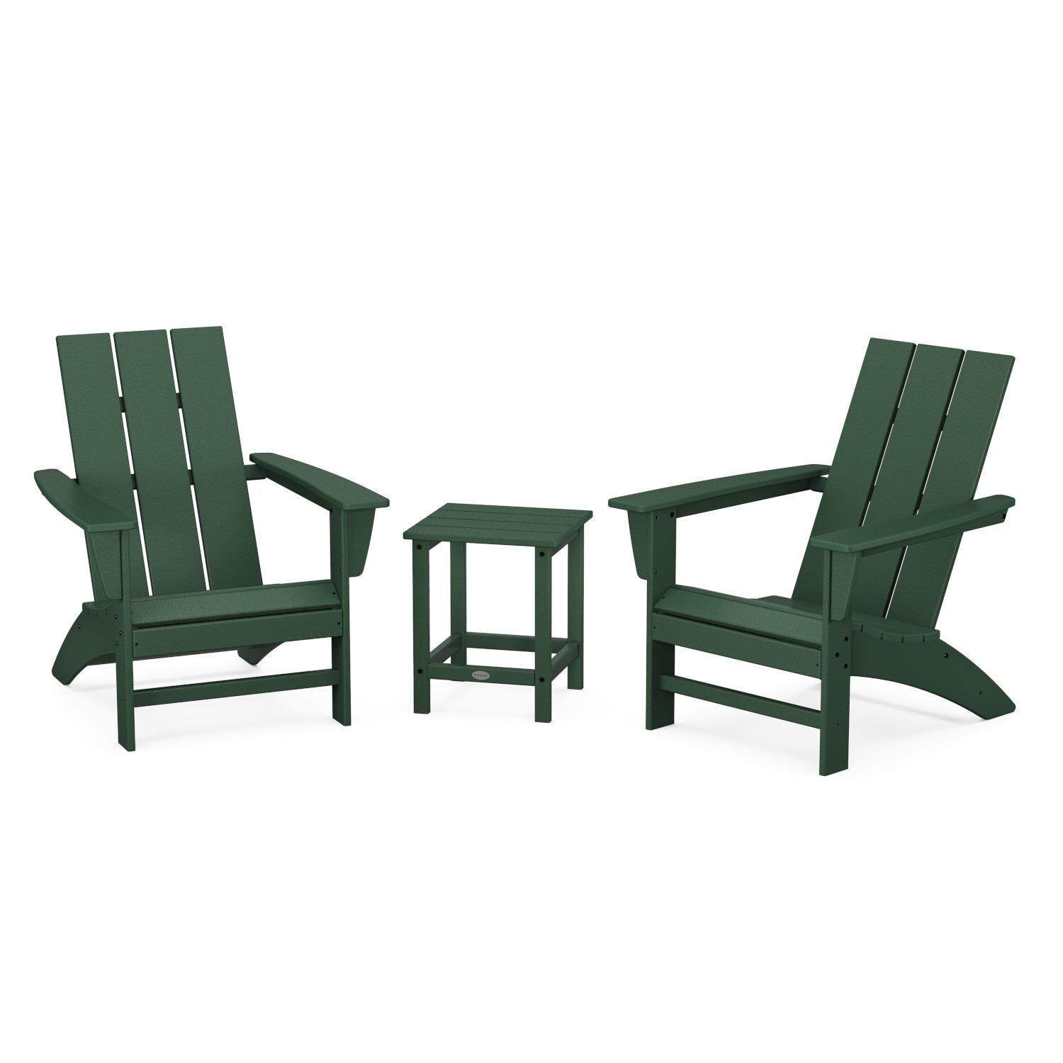 POLYWOOD Modern 3-Piece Adirondack Set w/ Long Island 18-Inch Side Table - Mycitystee