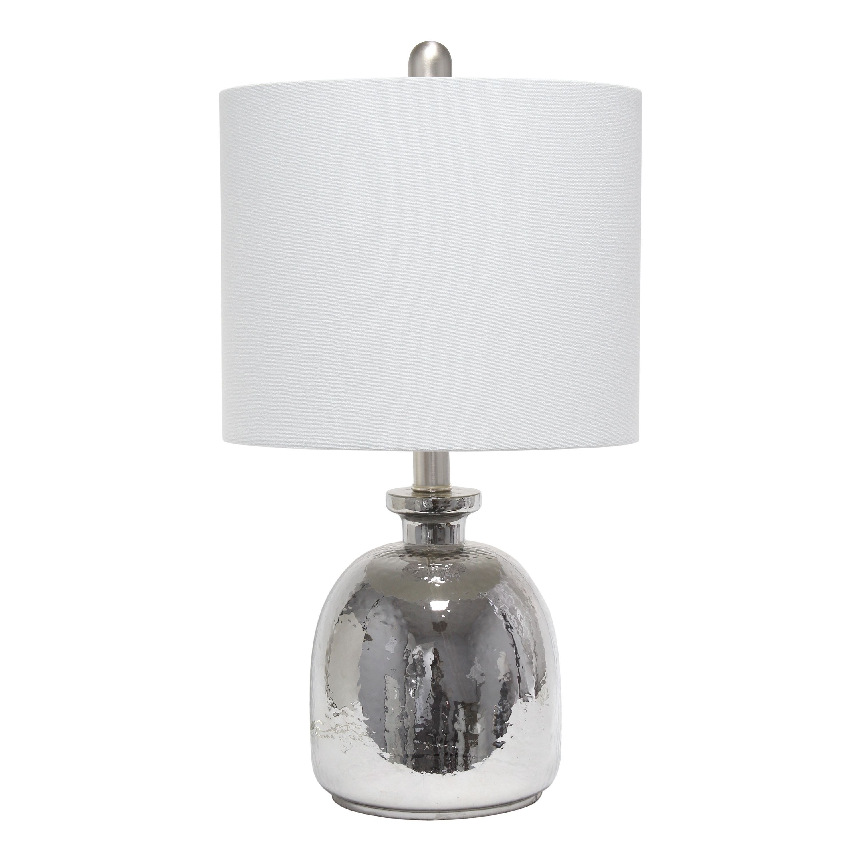 Lalia Home Metallic Gray Hammered Glass Jar Table Lamp with Linen Shade - Mycitystee