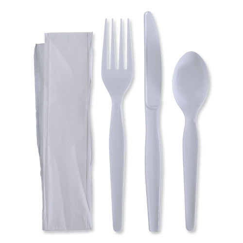 Boardwalk Four-Piece Cutlery Kit， Fork/Knife/Napkin/Teaspoon， Heavyweight， White， 250/Carton (FKTNHWPSWH) - Mycitystee