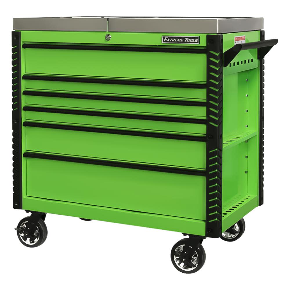 41 6 Drawer Stainless Steel Sliding Top Deluxe Tool Cart with Bumpers， Green with Black Drawer Pulls - Mycitystee