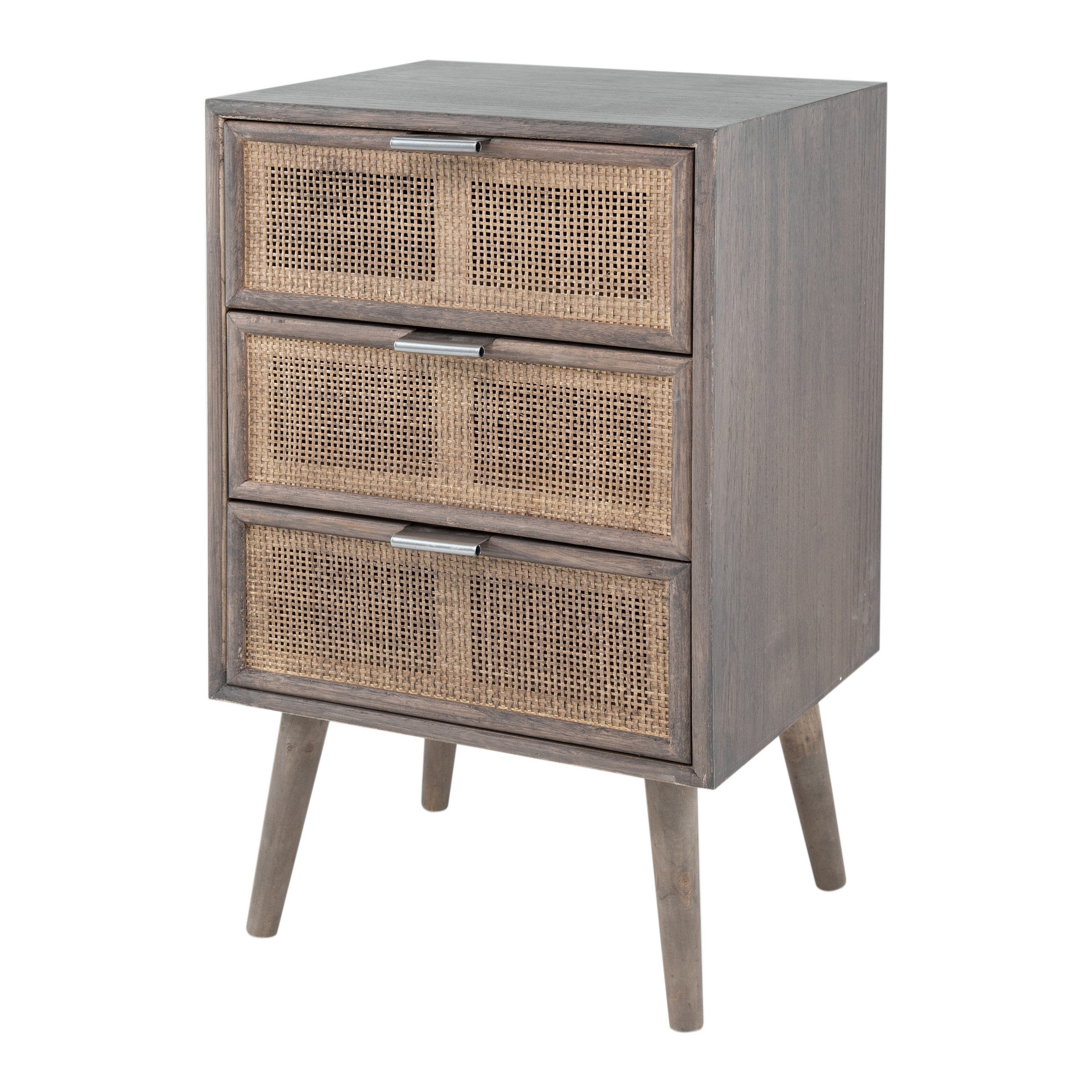 Cae 28 Inch Dresser Chest， 3 Drawers， Pine Wood， Rattan Panels， Dark Gray - - 37827437 - Mycitystee