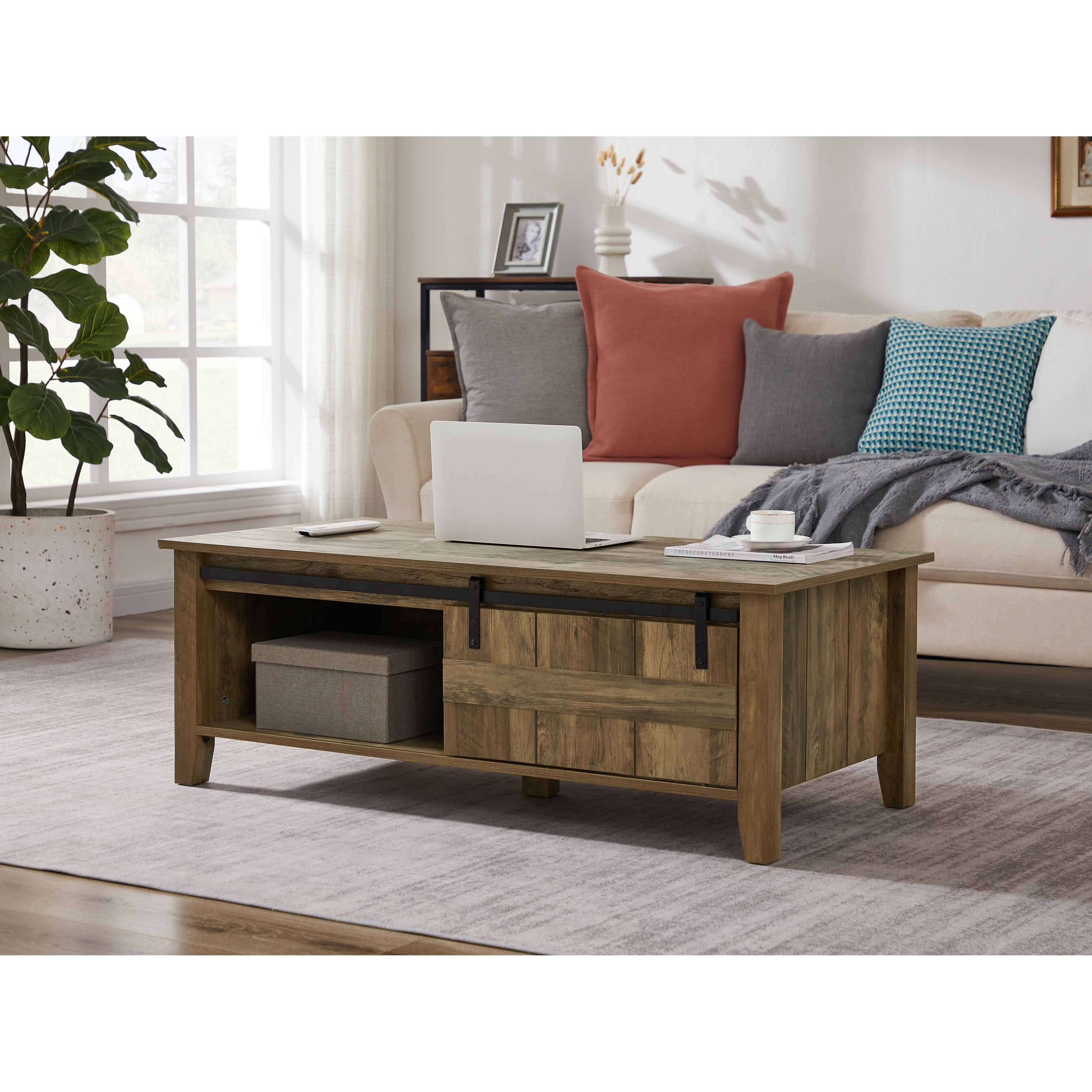 Wood Coffee Table with Shelf in Oak - Mycitystee