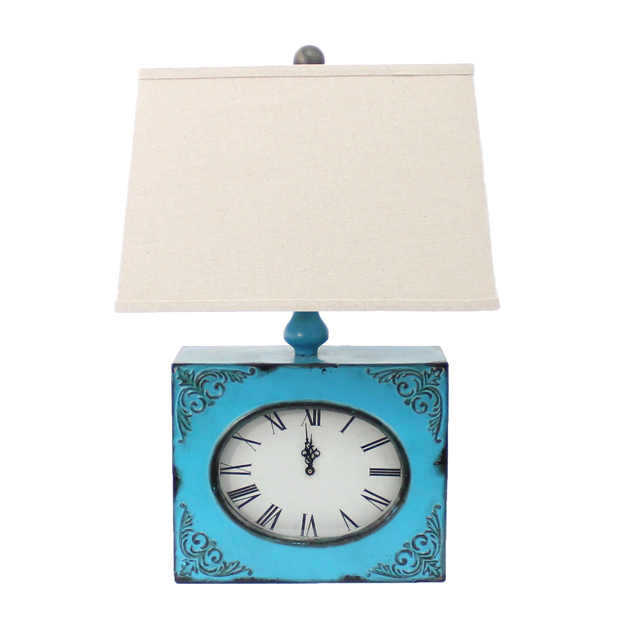 Clock Design Metal Table Lamp with Tapered Shade， Blue and Beige - Mycitystee