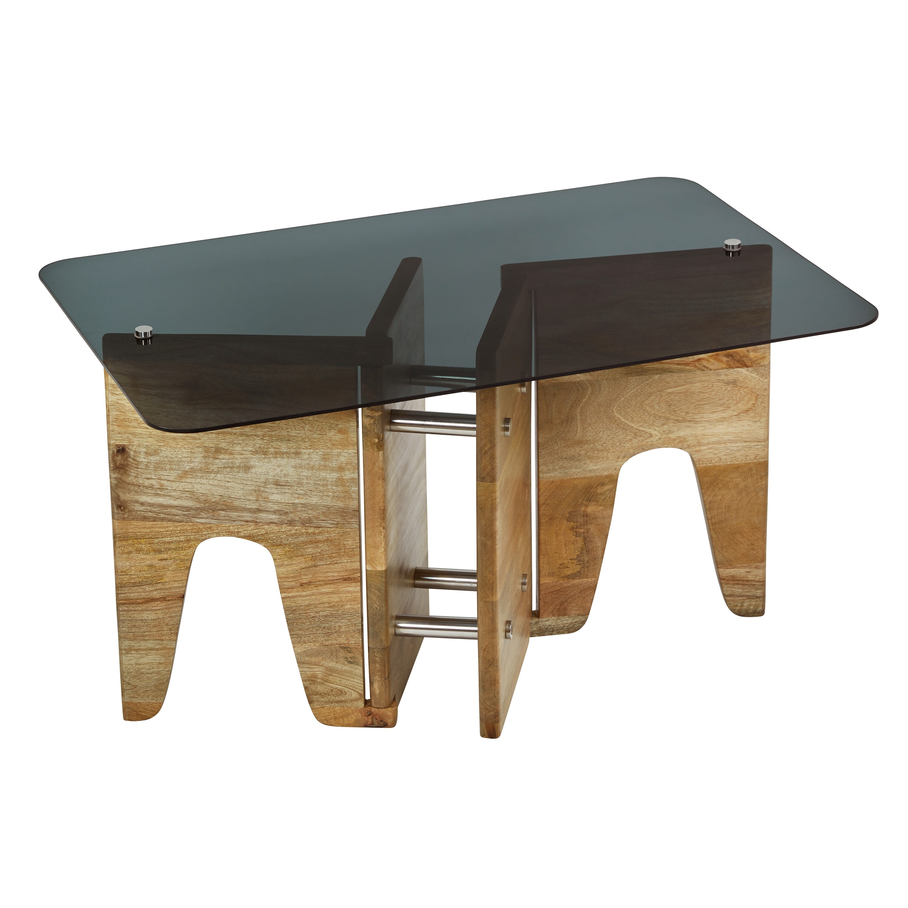 Xena River of Goods Satin-Finish Wood and Gray Glass-Topped Coffee Table - Mycitystee