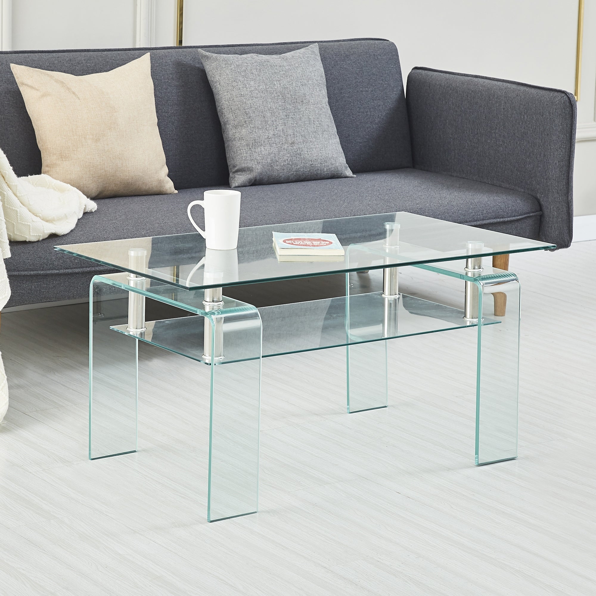 Shelene Clear Glass Coffee Table - 39.4 x 21.7 x 18.9 inch - Mycitystee