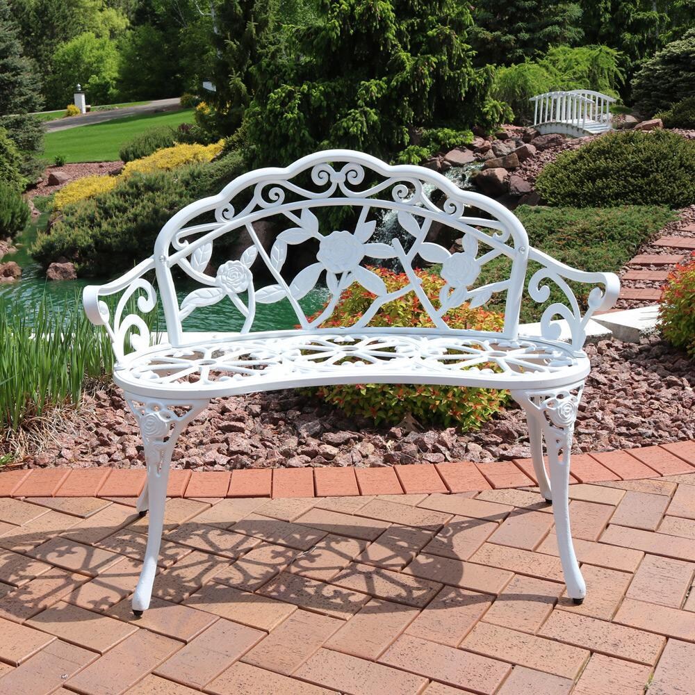 Ultimate Patio 40-Inch Classic Rose Cast Aluminum Garden Bench - Mycitystee