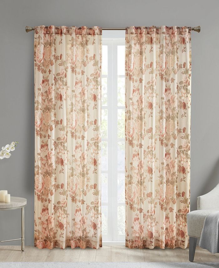 Madison Park Simone Printed Floral Rod Pocket And Back Tab 1 Piece Voile Sheer， 50