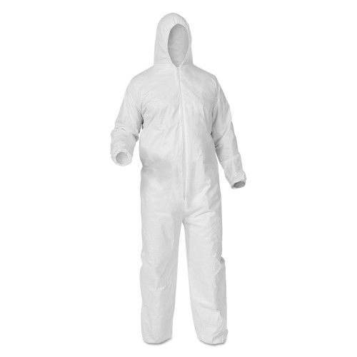 KleenGuard A35 Liquid and Particle Protection Coveralls， Zipper Front， Hooded， Elastic Wrists and Ankles， X-Large， White， 25/Carton (38939) - Mycitystee