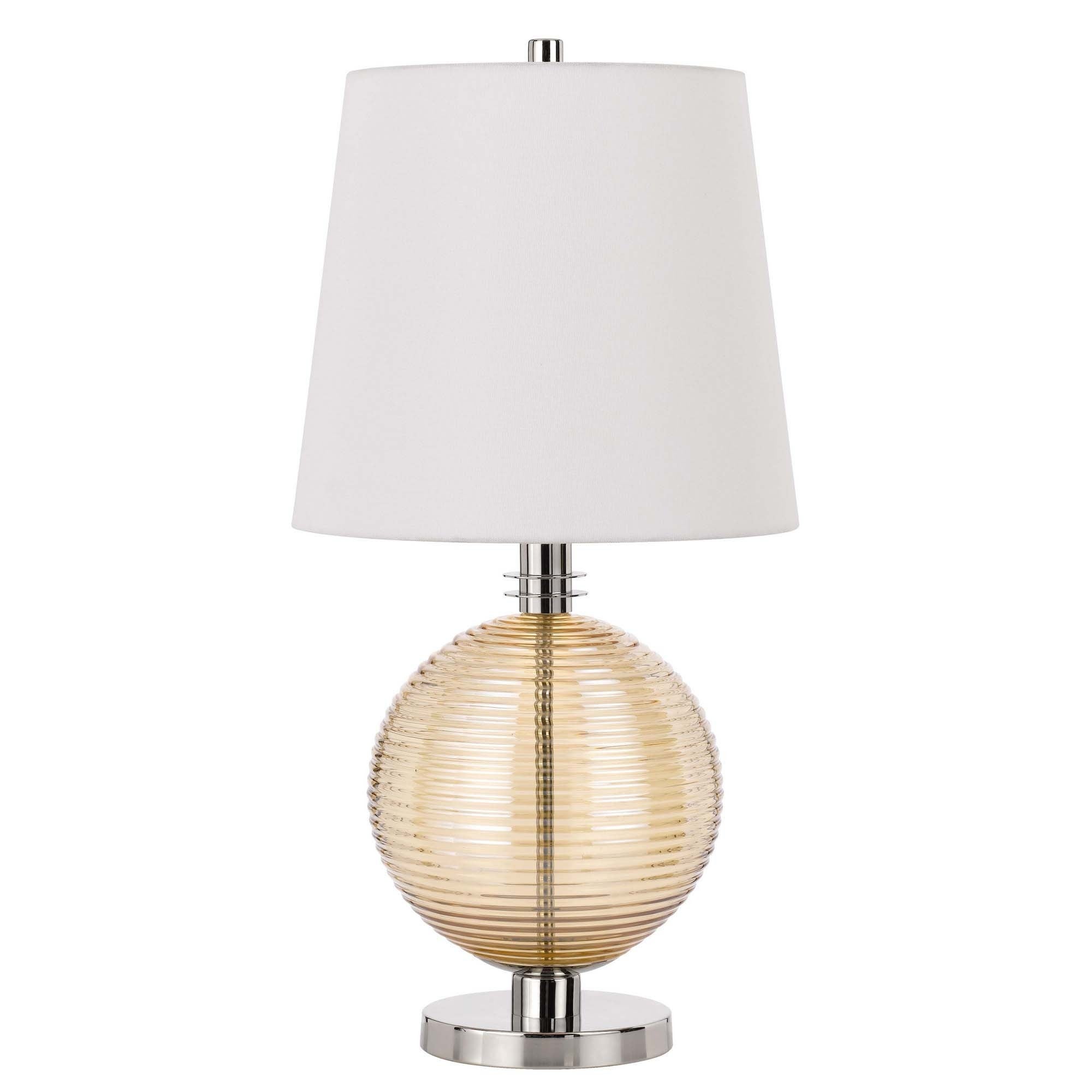 Table Lamp with Textured Glass Ball Accent， White and Chrome - Mycitystee
