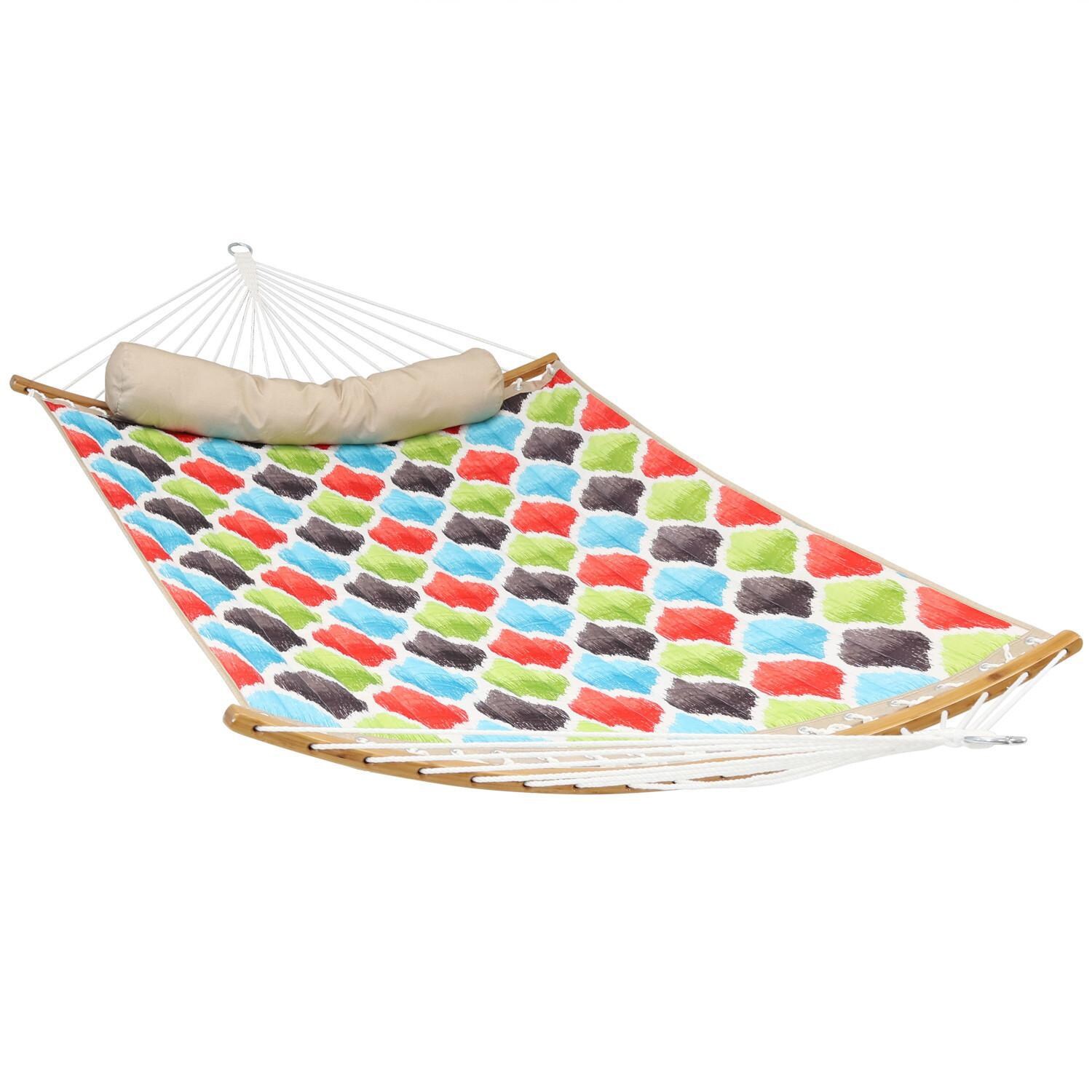 Ultimate Patio Quilted Double Hammock w/ Curved Spreader Bars and Pillow - Mycitystee