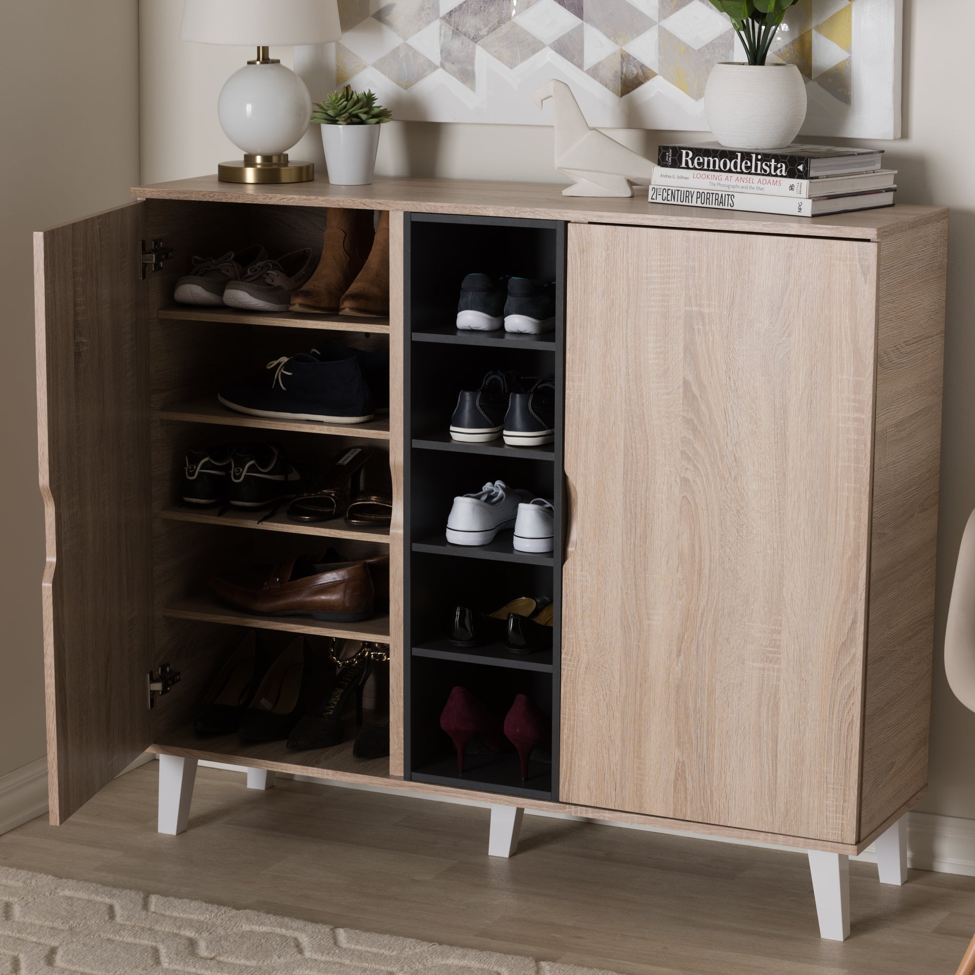 Mid-Century Oak and Grey Wood Storage Cabinet by Baxton Studio - - 16602391 - Mycitystee