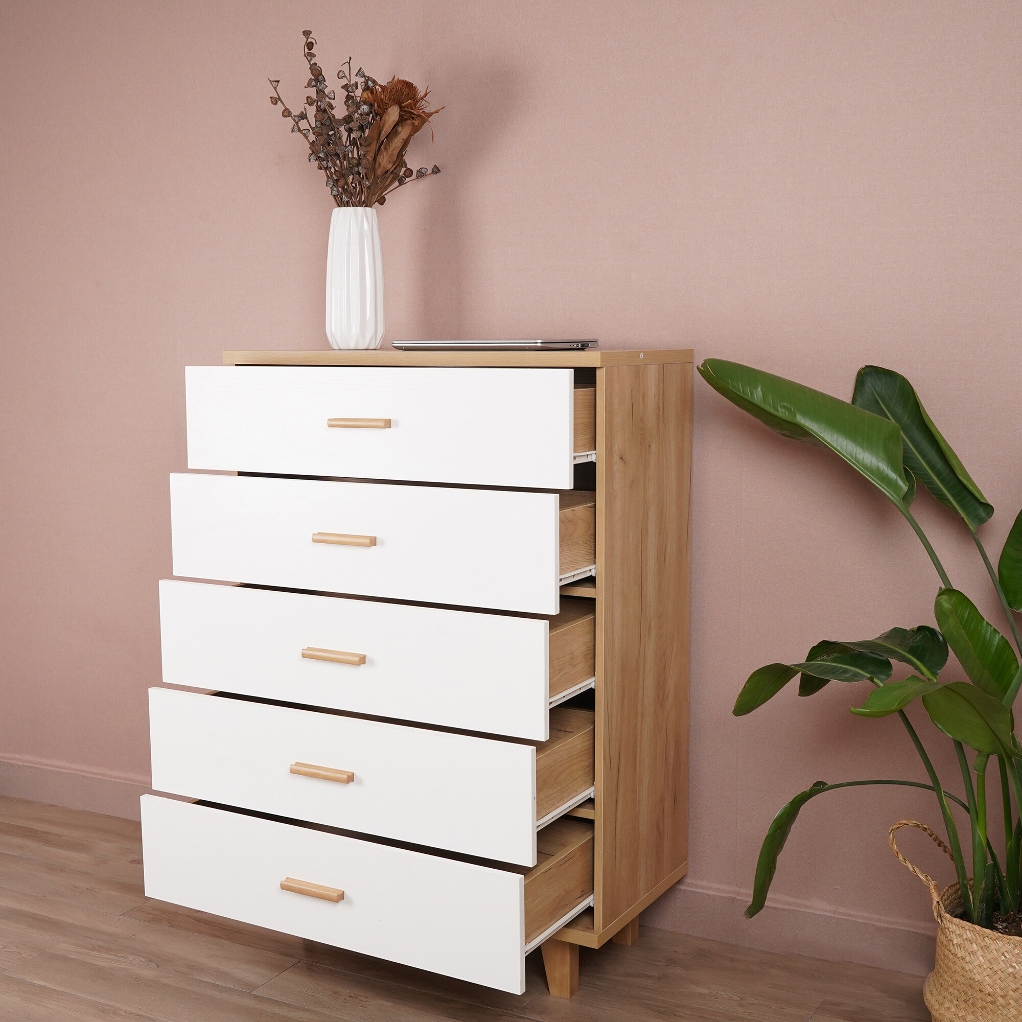 Bedroom Dresser Storage Cabinet with 5 Drawers Accent Cabinet Chest for Bedroom Living Room - - 36089891 - Mycitystee