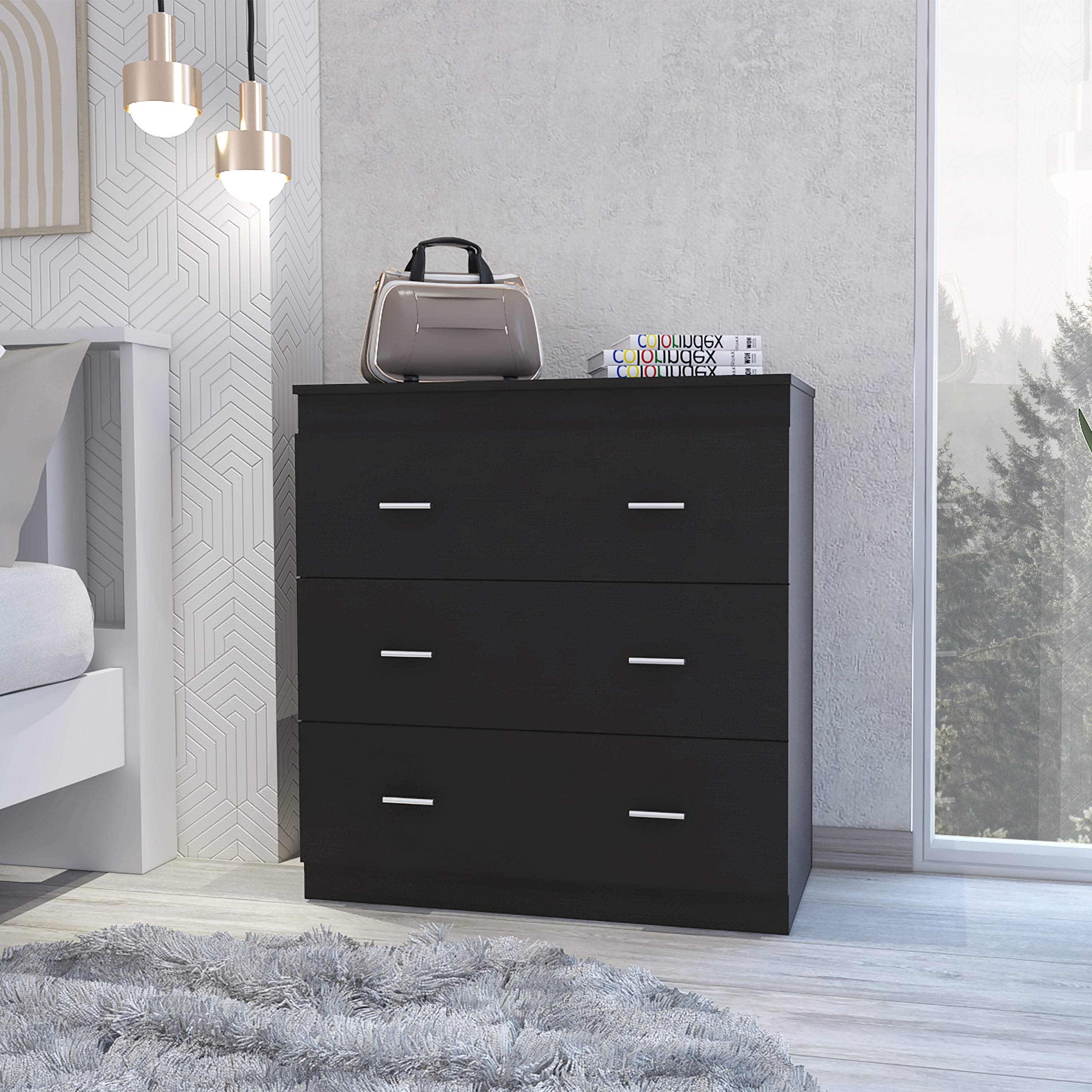 3 Drawer Dresser; Superior Top; Handles -Black， Suitable for Bedroom， Living Room， Dining Room， Items Storage Helper - - 37777054 - Mycitystee