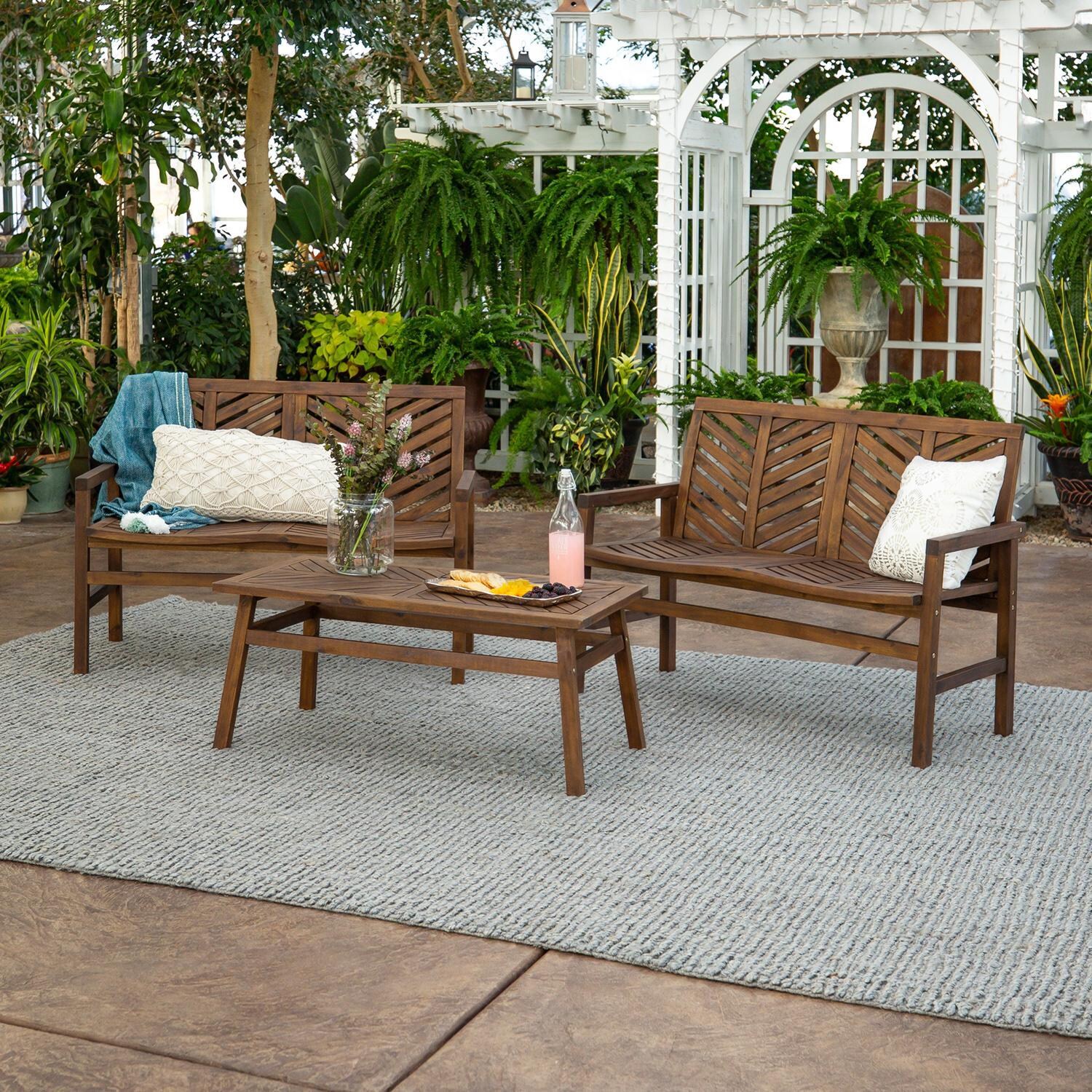 Ultimate Patio Wishlake 3 Piece Acacia Patio Conversation Set W/ 42 X 20 Inch Rectangular Table - Mycitystee