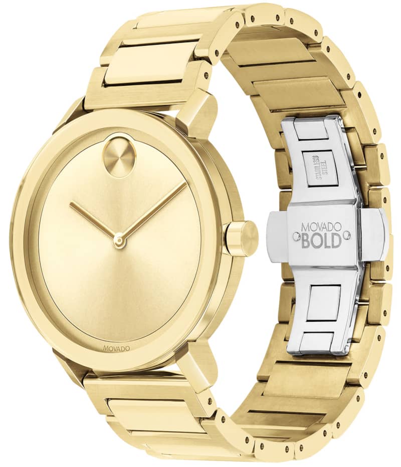 Movado BOLD Evolution Yellow Gold-Tone Sunray Dial and Ion-Plated SS Link Bracelet Watch， 40mm - Mycitystee