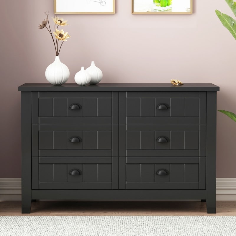 Black 6 Drawer Double Dresser Bedroom Storage Cabinet - - 36966266 - Mycitystee