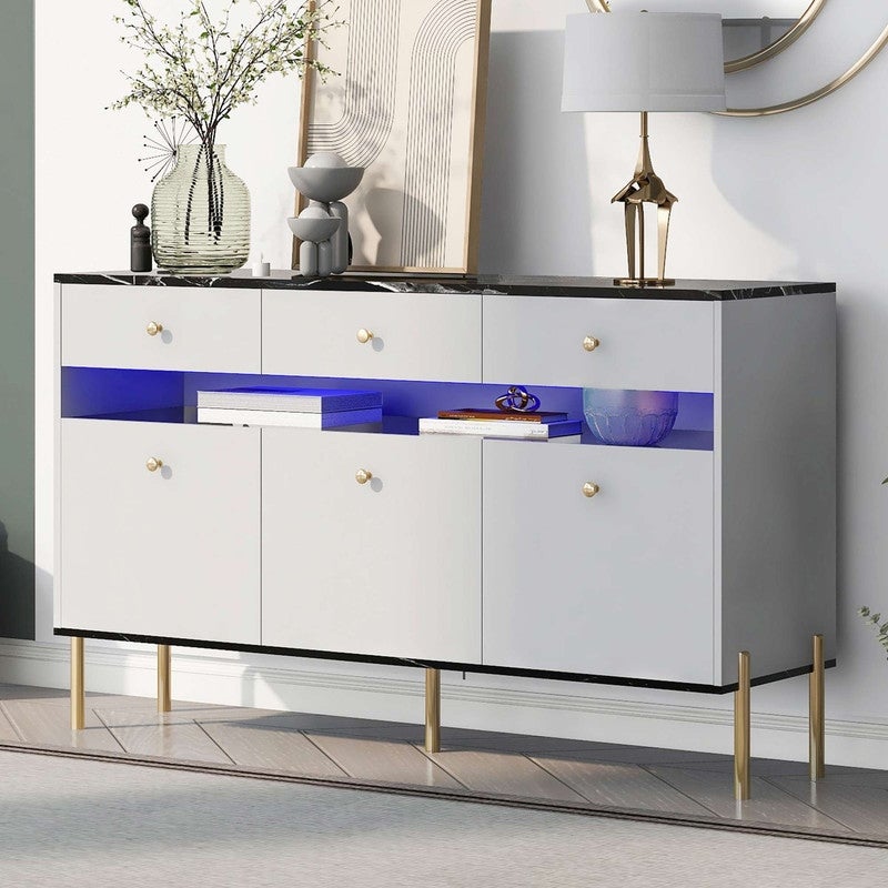 Modern Dresser with LED Lights and Marble Top Panel - - 36917962 - Mycitystee