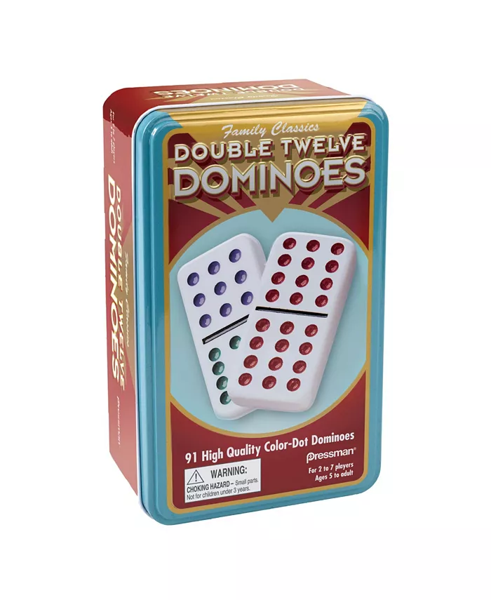 MasterPieces Puzzles Pressman - Dominoes: Double Twelve Color Dot Dominoes in Tin - Mycitystee