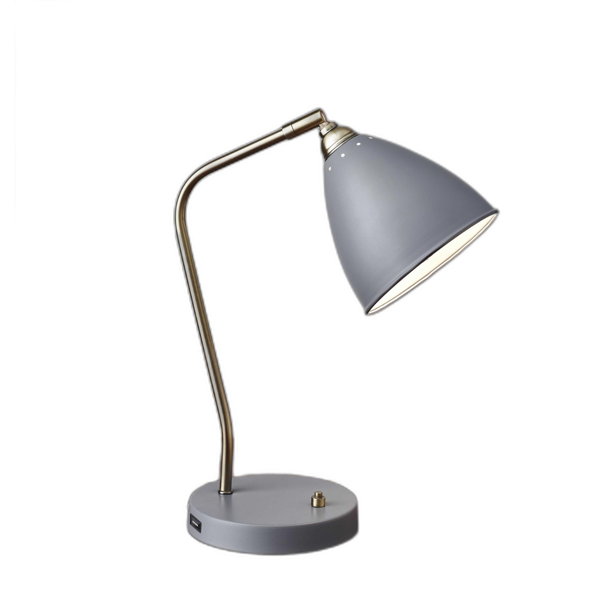 Grey Metal and Antique Brass Adjustable USB Port Desk Lamp - 6.25 x 12.75 x 21 - Mycitystee