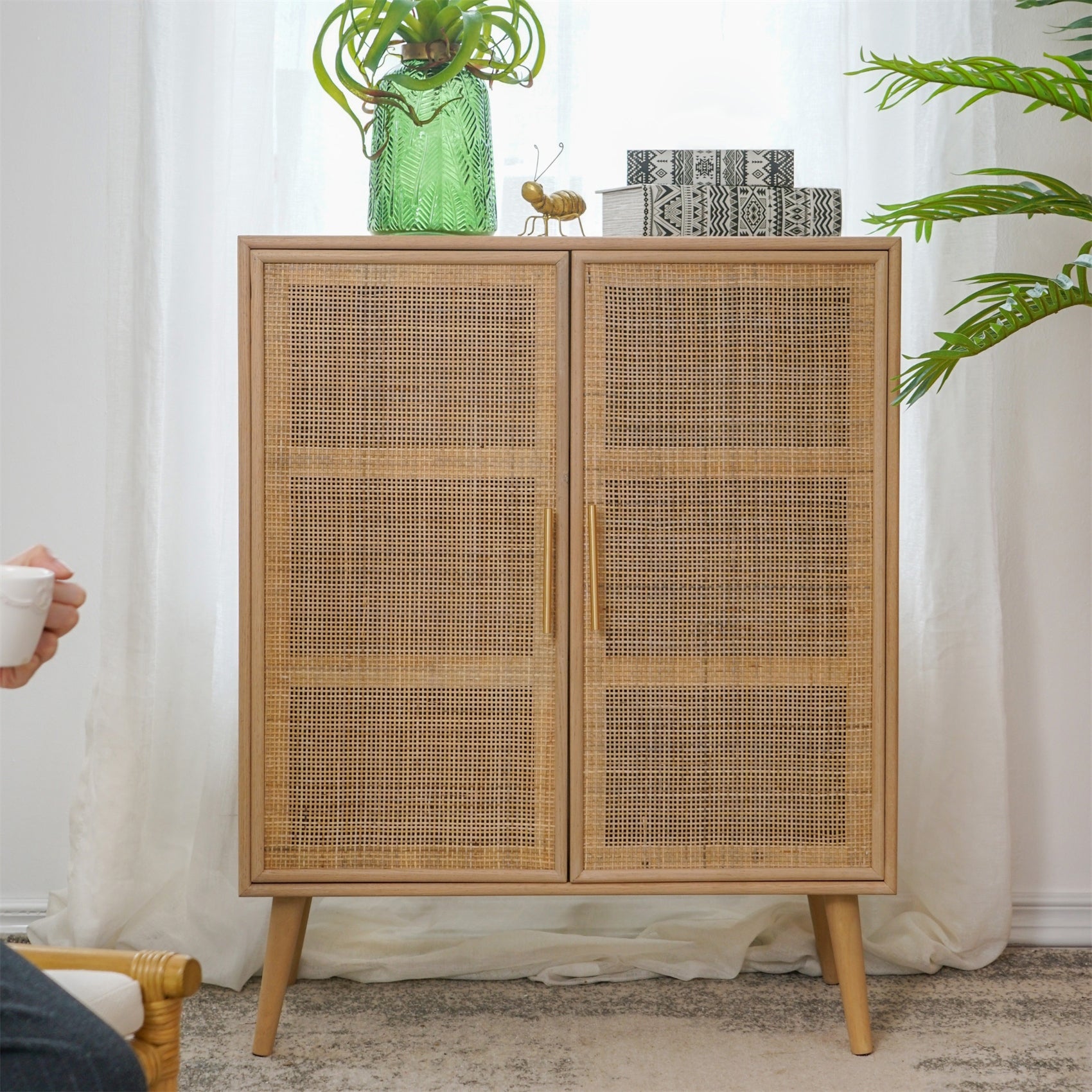 Multipurpose Storage Cabinet Dresser with Two Natural Rattan Door - - 37834892 - Mycitystee