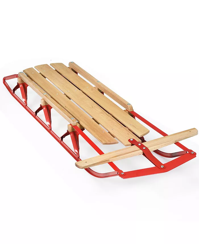 Costway 54''Kids Wooden Snow Sled Runners Steering - Mycitystee