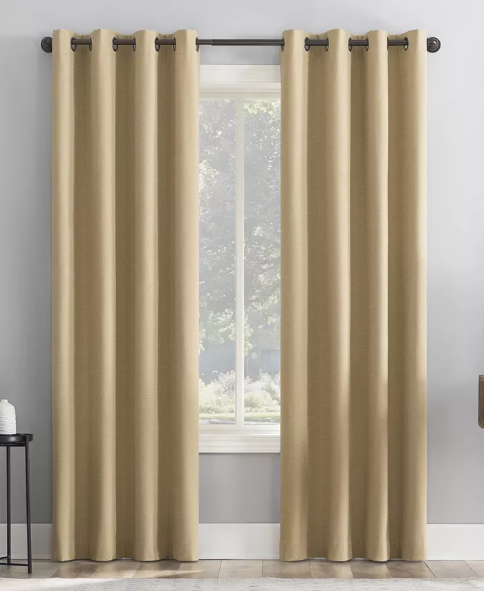 Sun Zero Channing Grid Texture Blackout Grommet Curtain Panel， 84