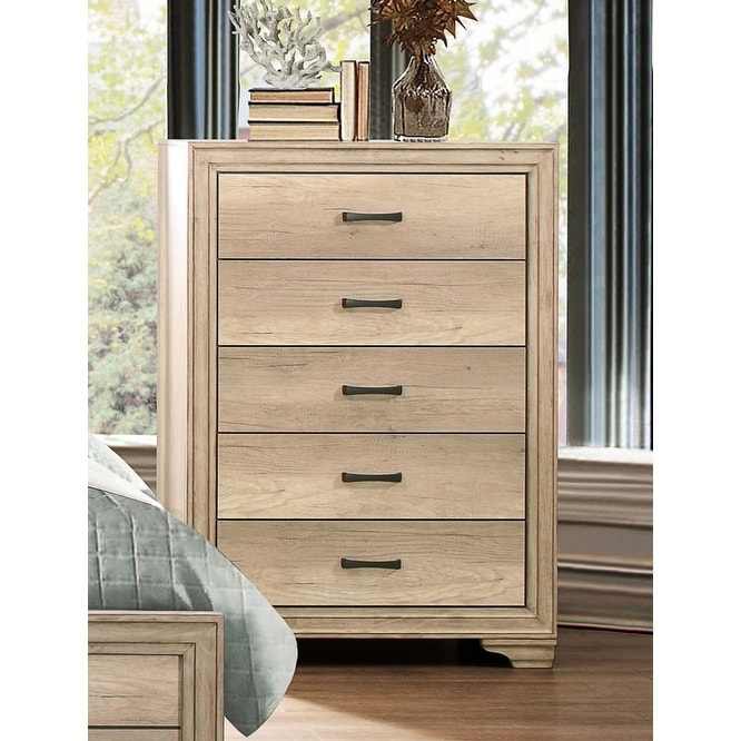 Natural Tone Wooden Chest With 5 Drawers In Brown - - 21809658 - Mycitystee
