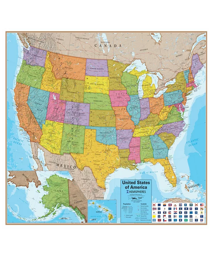Round World Products Hemispheres Blue Ocean Series United States Wall Map， 38