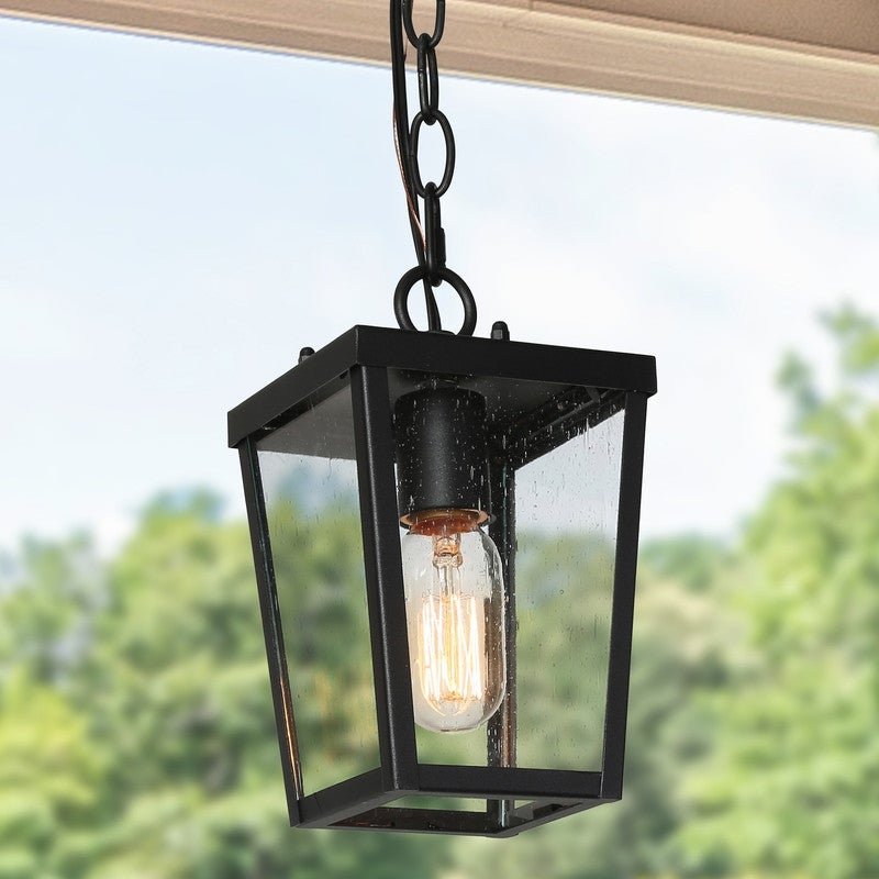 Modern 1-Light Black Outdoor Wall Lights Glass Exterior Porch Patio Lantern Lamps - Matte Black - L5