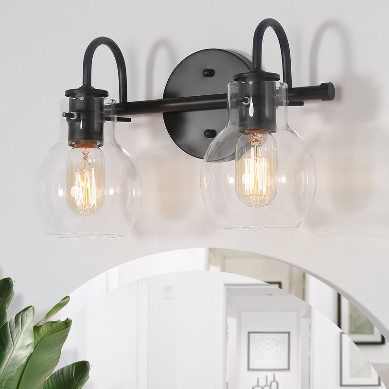 Modern 2-light Black Bathroom Vanity Lights Linear Glass Bell Wall Sconces - Mycitystee