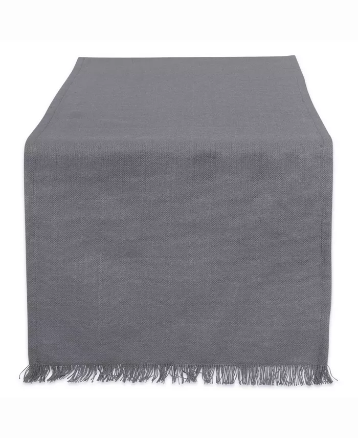 Design Imports Solid Gray Heavyweight Fringed Table Runner 14