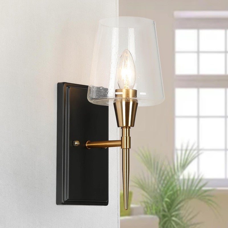 Kahlil Modern Black Gold 1-Light Clear Glass Wall Sconces Bathroom Vanity Lights - 5