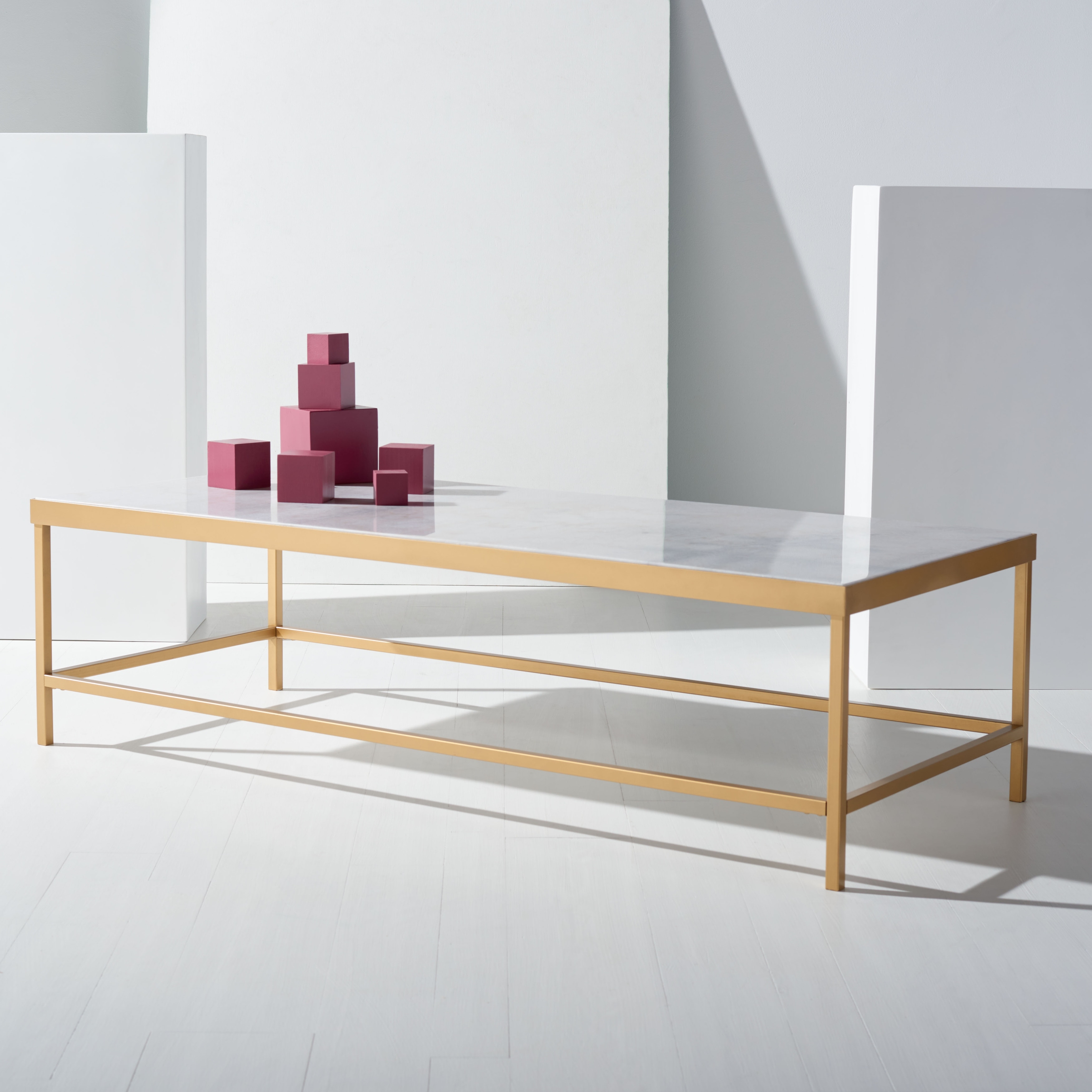 SAFAVIEH Couture Caralyn Rectangle Marble Coffee Table - 58 IN W x 24 IN D x 16 IN H - Mycitystee