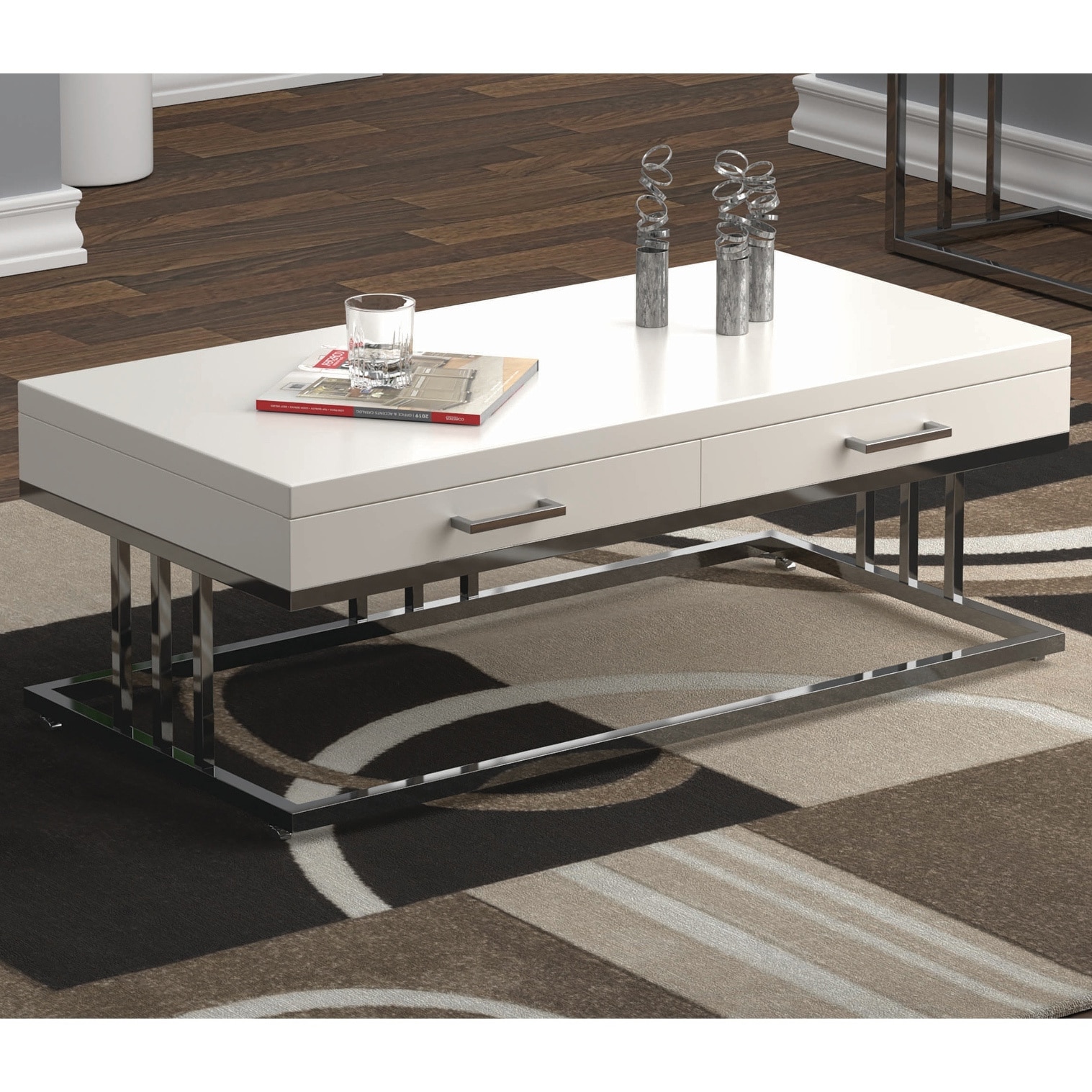 Coaster Furniture Dalya White and Chrome 2-drawer Rectangular Coffee Table - Mycitystee
