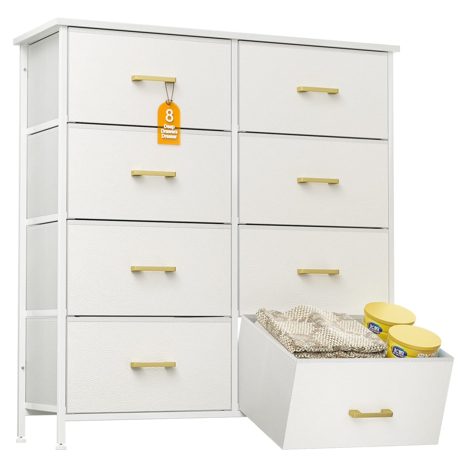 Dresser for Bedroom with 8 Drawers， Chests of Drawers for Closet， Living Room， Hallway， Nursery， White Dresser - as picture - - 37668776 - Mycitystee