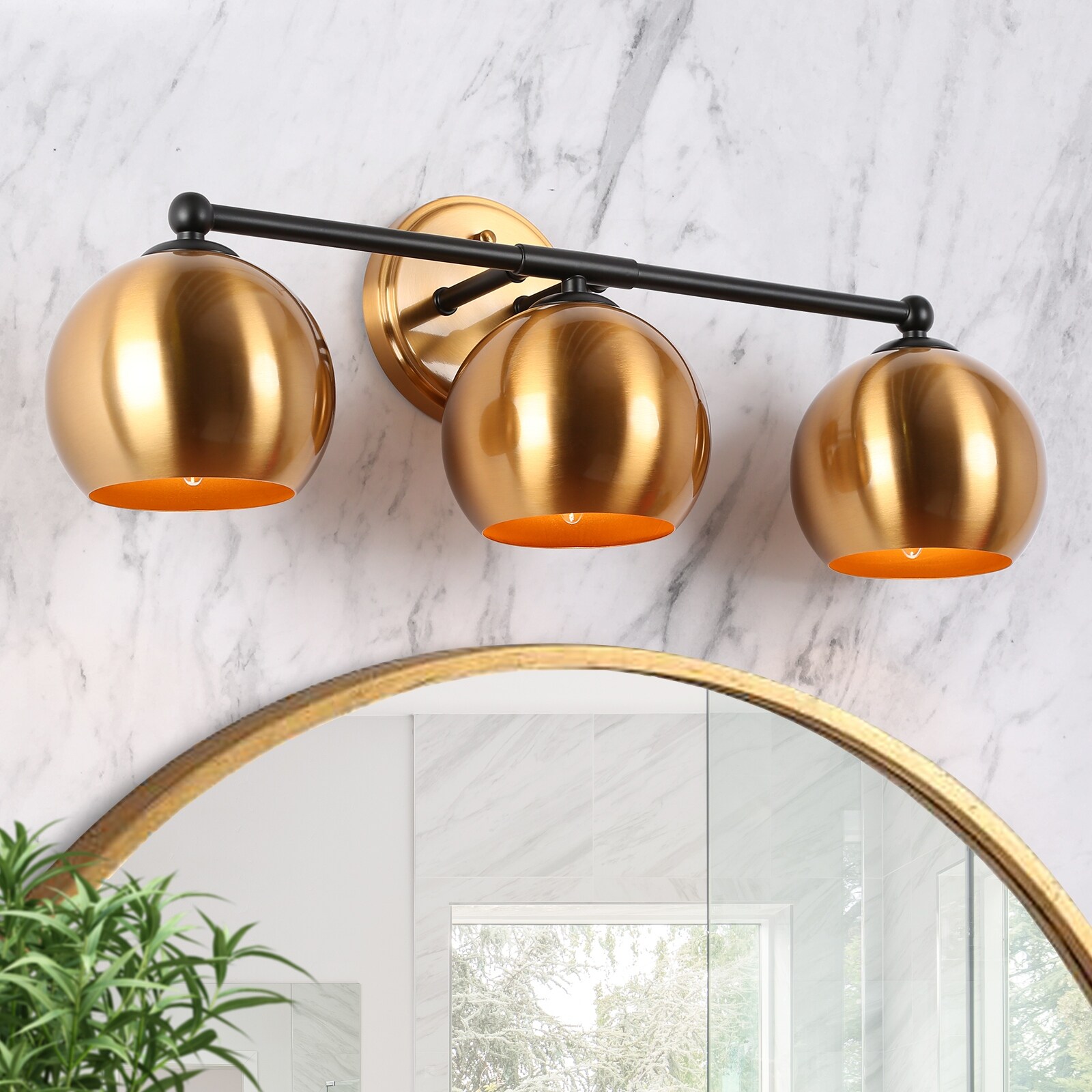 Modern Gold Black Vanity Light Bathroom 3-Light Metal Wall Sconce for Powder Room - 22.5'' L x 7'' W x 8'' H - Mycitystee