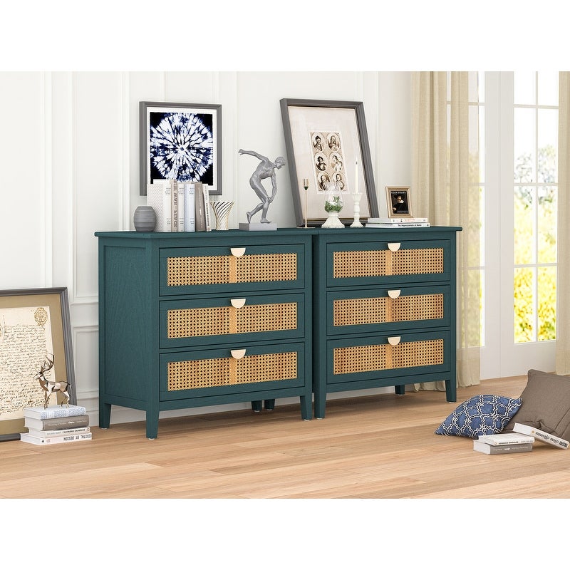 Grondin Transitional Boho Style 3-Drawer Dresser with Rattan Drawer Front and Solid MDF Frame Chest of Drawers - - 37066188 - Mycitystee