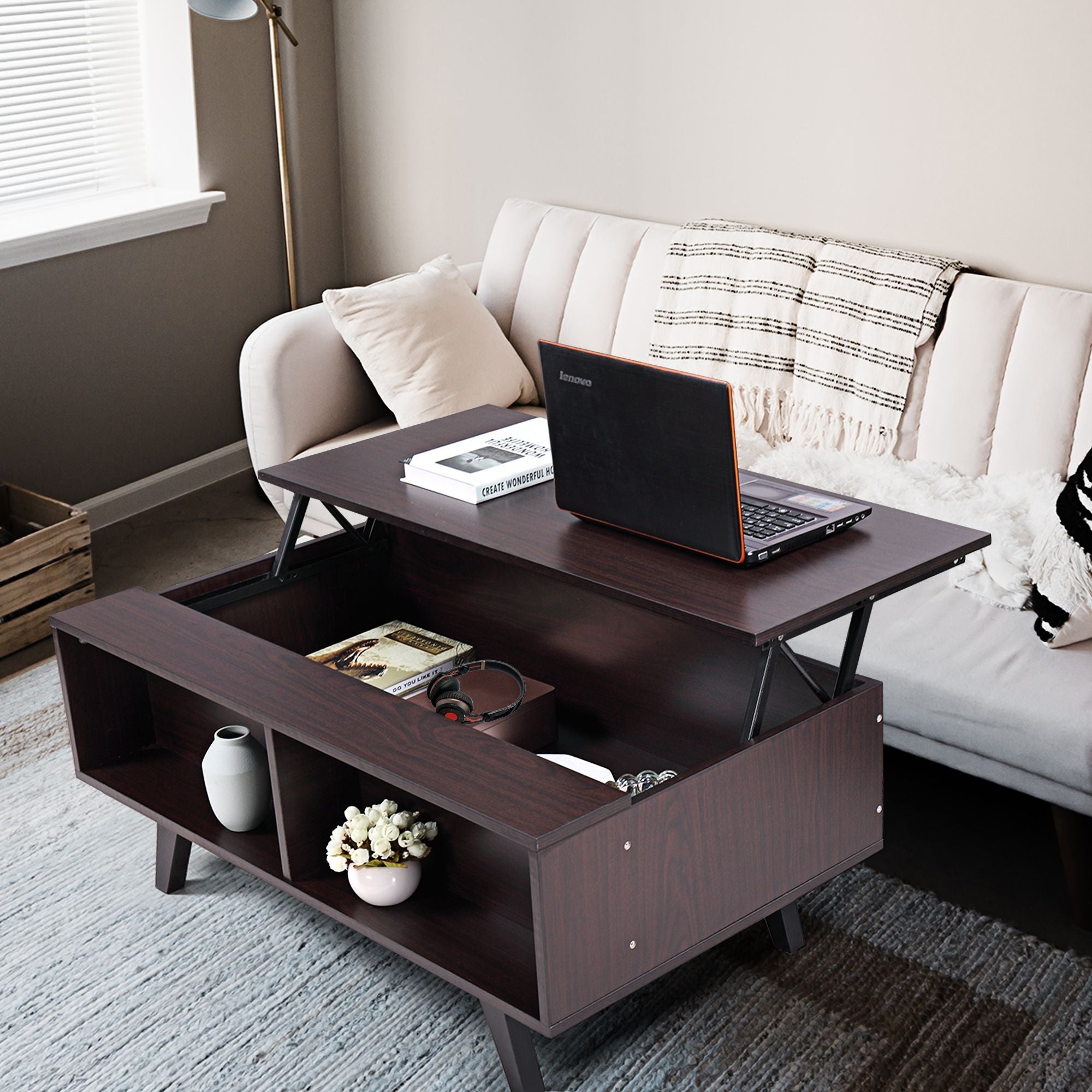 Lift Top Coffee Table Wood Cocktail Table with Storage Shelf - Mycitystee