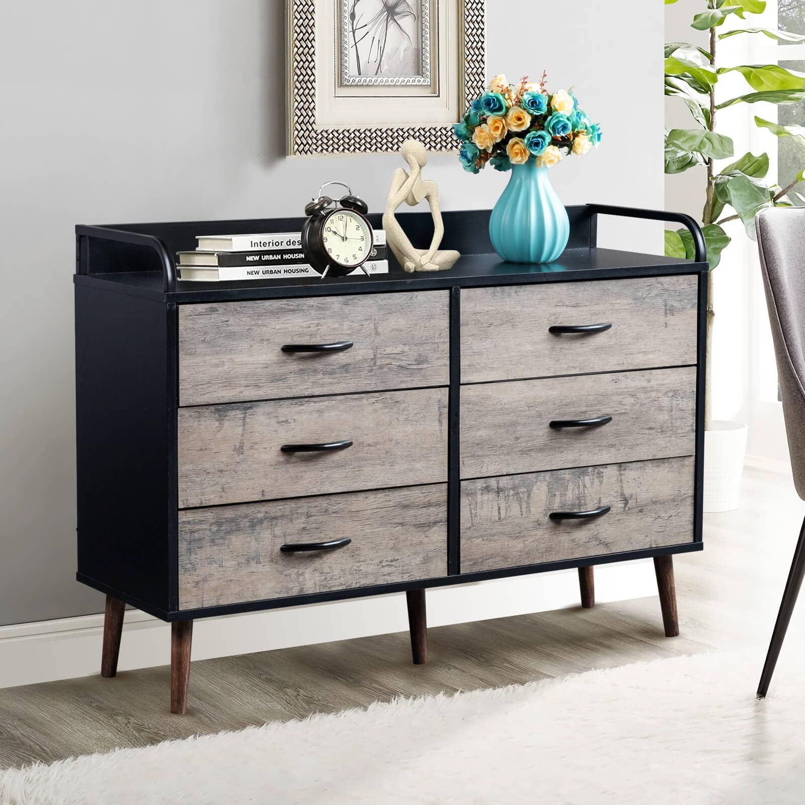 3-Tier Dresser with Storage 6 Drawers， Chest of Drawers for Bedroom， Storage Tower with Fabric Bins for Closet， - as picture - - 37668547 - Mycitystee