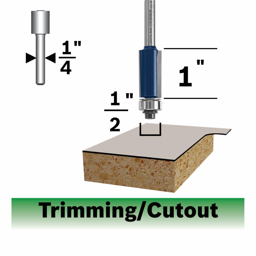 Bosch 1/2 In. x 1 In. Carbide-Tipped Double-Flute Flush Trim Router Bit 85266MC from Bosch - Mycitystee